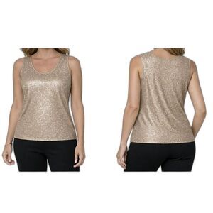 Chico’s SIZE 3 or XL Metallic Knit Scoop‑Neck Gold Shimmer Swirls Tank RARE
